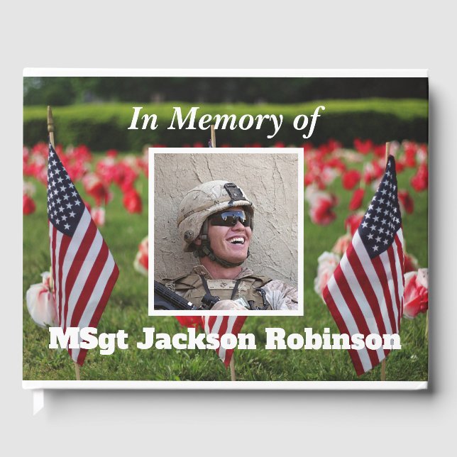 Personalized American Veteran Picture Memorial Guest Book (Front)