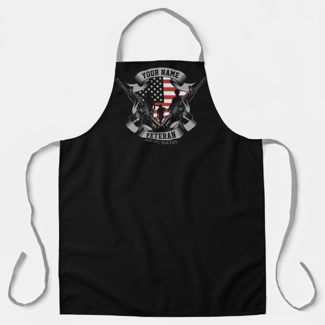 Personalized American Veteran Proud Vet USA Flag  Apron (Front)
