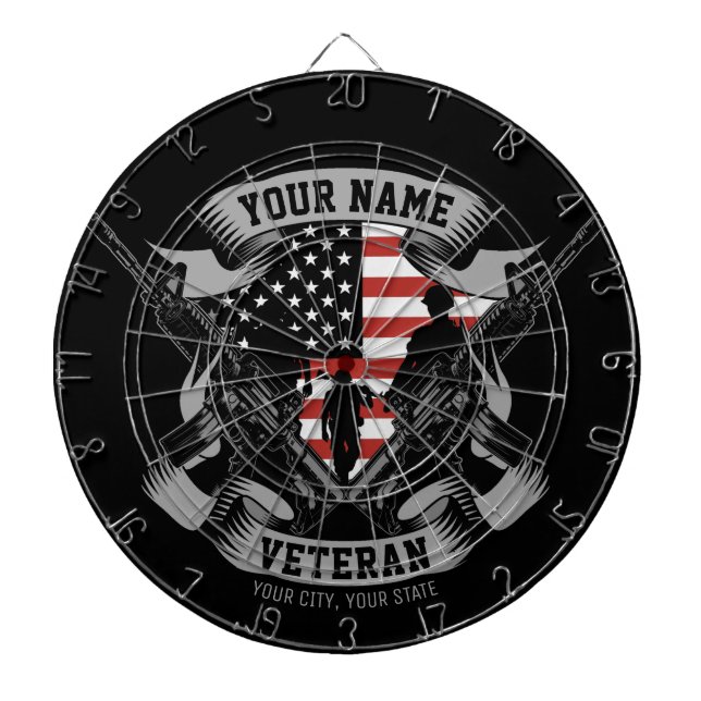 Personalized American Veteran Proud Vet USA Flag Dartboard (Front)