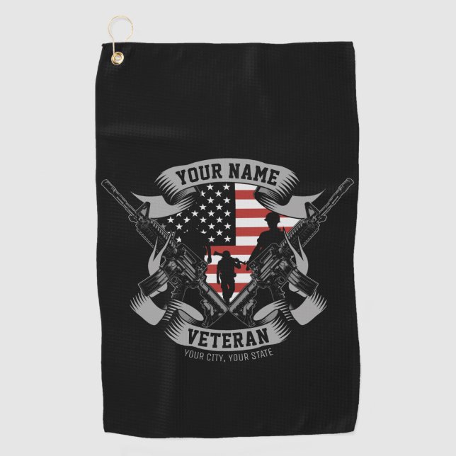 Personalized American Veteran Proud Vet USA Flag   Golf Towel (Front)