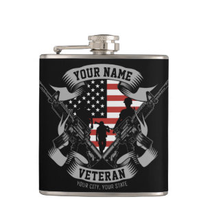 Personalized American Veteran Proud Vet USA Flag  Hip Flask