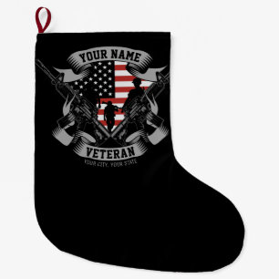 Personalized American Veteran Proud Vet USA Flag  Large Christmas Stocking