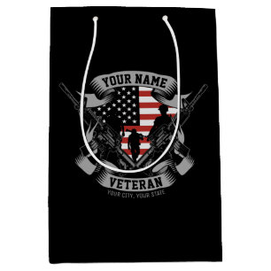 Personalized American Veteran Proud Vet USA Flag Medium Gift Bag