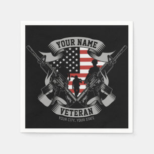 Personalized American Veteran Proud Vet USA Flag Napkin