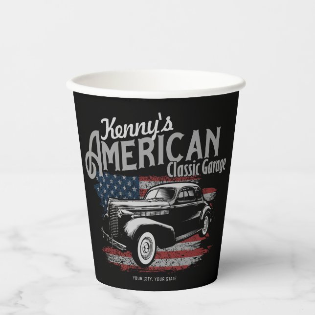 Personalized American Vintage Classic Car Garage Paper Cups (Front)