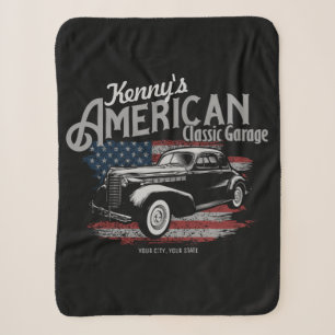 Personalized American Vintage Classic Car Garage  Sherpa Blanket