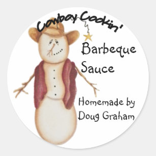 Personalized Americana Cowboy Snowman Jar Label