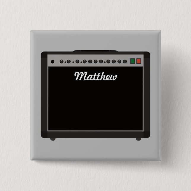 Personalized Amplifier Illustration for Musicians 2 Inch Square Button (Front)