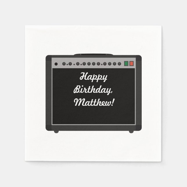 Personalized Amplifier Rock and Roll Party Napkin (Front)