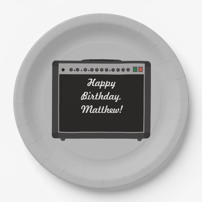 Personalized Amplifier Rock and Roll Party Paper Plate (Front)