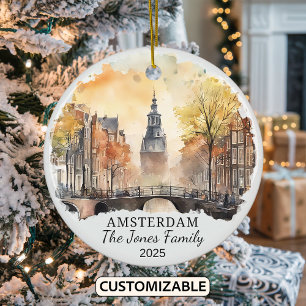 Personalized Amsterdam Ornament, Netherlands Gift Ceramic Ornament