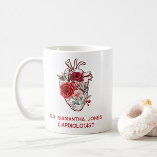 Personalized Anatomical Heart Floral Cardiologist Coffee Mug