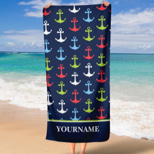 Personalized Anchor Nautical Custom Name Beach Towel