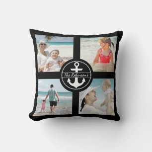 Personalized Anchor Photo Collage Black Throw Pillow