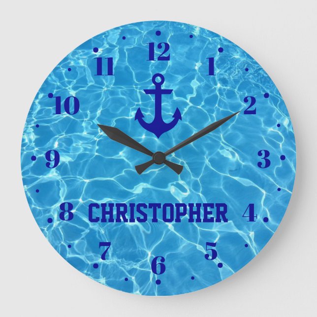 Personalized Anchor Swimming Pool Water  Large Clock (Front)
