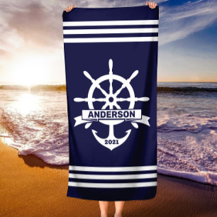 Personalized Anchor - Wheel Nautical Beach Towel