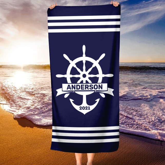 Personalized Anchor - Wheel Nautical Beach Towel (Personalized Anchor - Wheel Nautical Beach Towel)