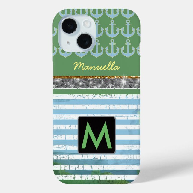 Personalized ANCHORS & STRIPES  Case-Mate iPhone Case (Back)