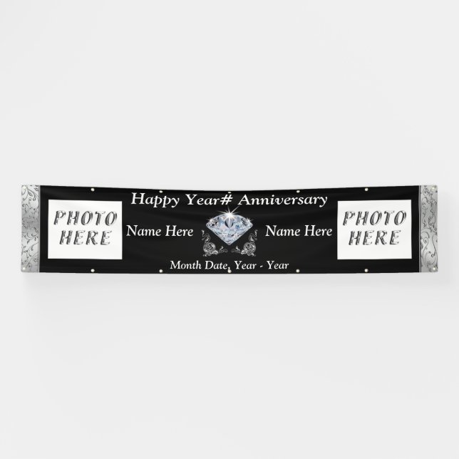 Personalized and 2 Photo Anniversary Banner COLORS (Horizontal)