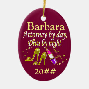 PERSONALIZED AND DATED LAWYER DIVA ORNAMENT