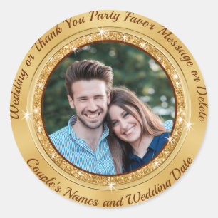 Personalized and PHOTO, Gold Wedding Stickers,  Classic Round Sticker