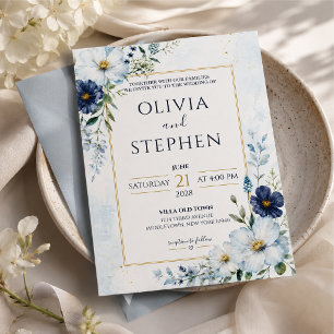 personalized and printed powder blue wedding invitation