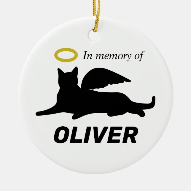 Personalized Angel Cat Ceramic Ornament (Front)