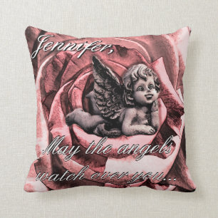 Personalized Angel Cherub with Rose Inspirational Throw Pillow