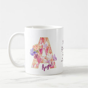 Personalized Angel Initial A with Heart Pattern Coffee Mug