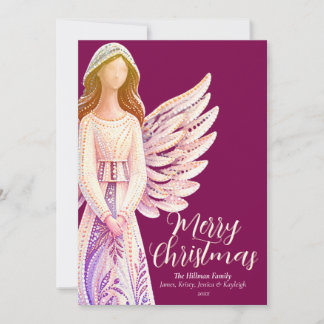 Personalized Angel Merry Christmas Mulberry Family Holiday Card