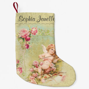 Personalized Angel playing Violin Roses Small Christmas Stocking