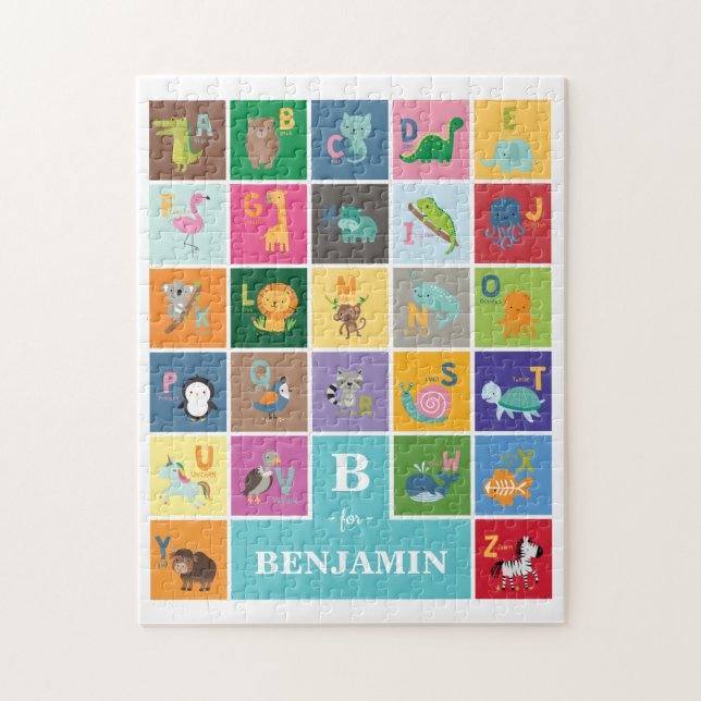 Personalized Animal Alphabet Monogram Custom Name Jigsaw Puzzle (Vertical)