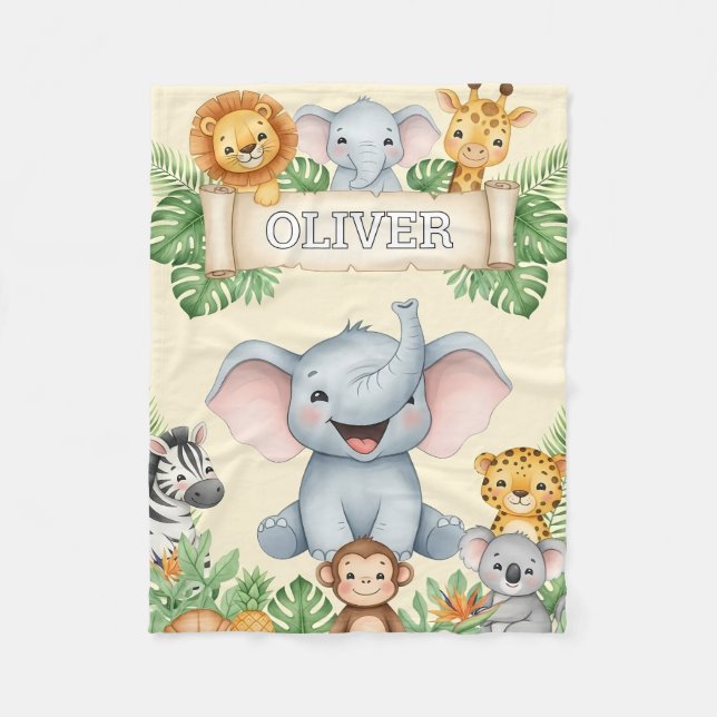 Personalized Animal Blanket with Name (Front)