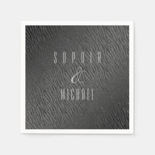 Personalized Animal Print Black Glitter Glam Napkin