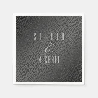Personalized Animal Print Black Glitter Glam Napkin