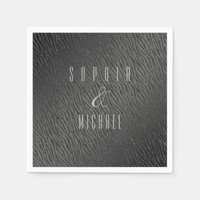 Personalized Animal Print Black Glitter Glam Napkin (Front)