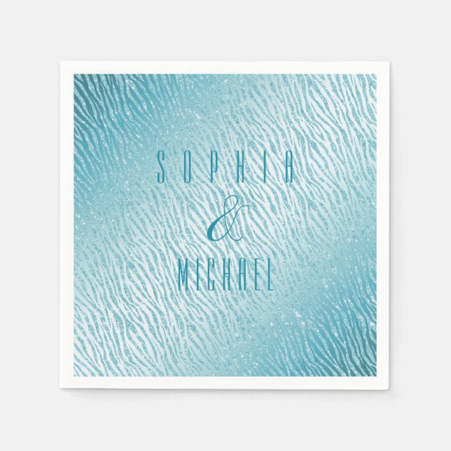 Personalized Animal Print Blue Glitter Glam Napkin (Front)