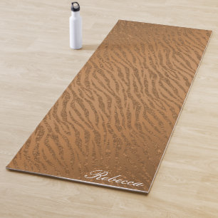 Personalized Animal Print Brown Glitter Glam Yoga Mat