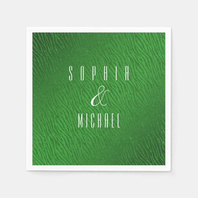 Personalized Animal Print Green Glitter Glam Napkin (Front)