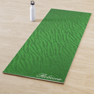 Personalized Animal Print Green Glitter Glam Yoga Mat