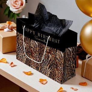 Personalized Animal Print Pattern with Name Large Gift Bag