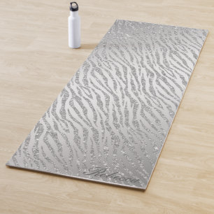 Personalized Animal Print Silver Glitter Glam Yoga Mat