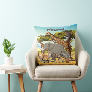 Personalized Animals of Africa Throw Pillow