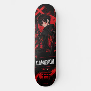 Personalized Anime Black Red Samurai  Skateboard