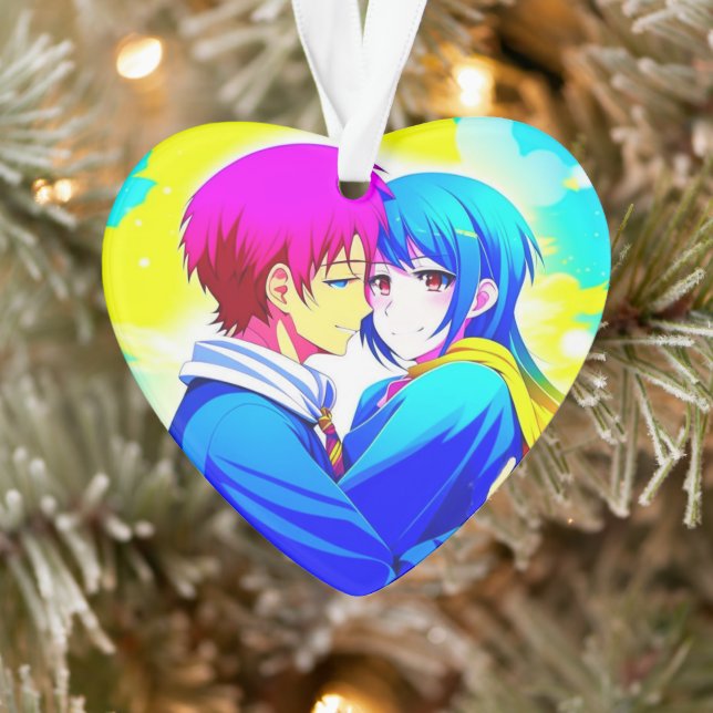 Personalized Anime Couple Hugging Christmas Ornament (Tree)