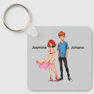 Personalized Anime Couple Square Keychain -