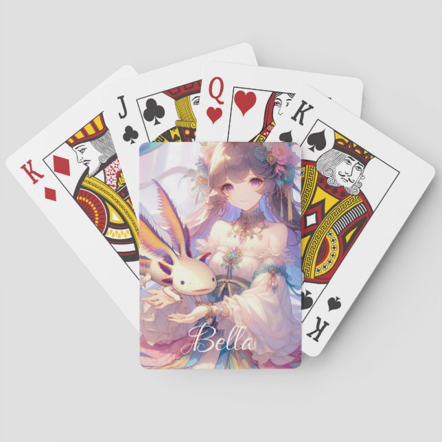 Personalized Anime Girl and Axolotl Playing Cards (Back)