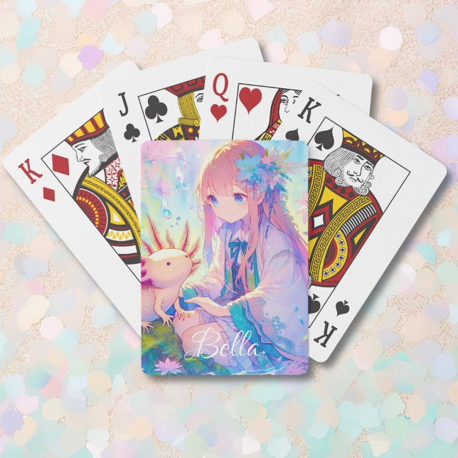 Personalized Anime Girl and Axolotl Playing Cards (Creator Uploaded)
