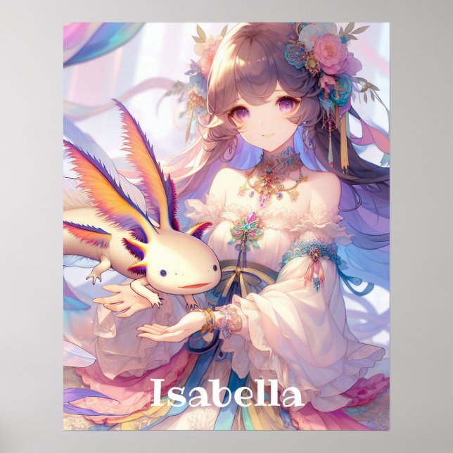 Personalized Anime Girl and Axolotl Poster (Front)
