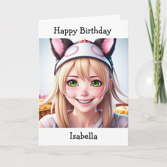 Personalized Anime Girl Birthday | Colouring Page Card (Front)